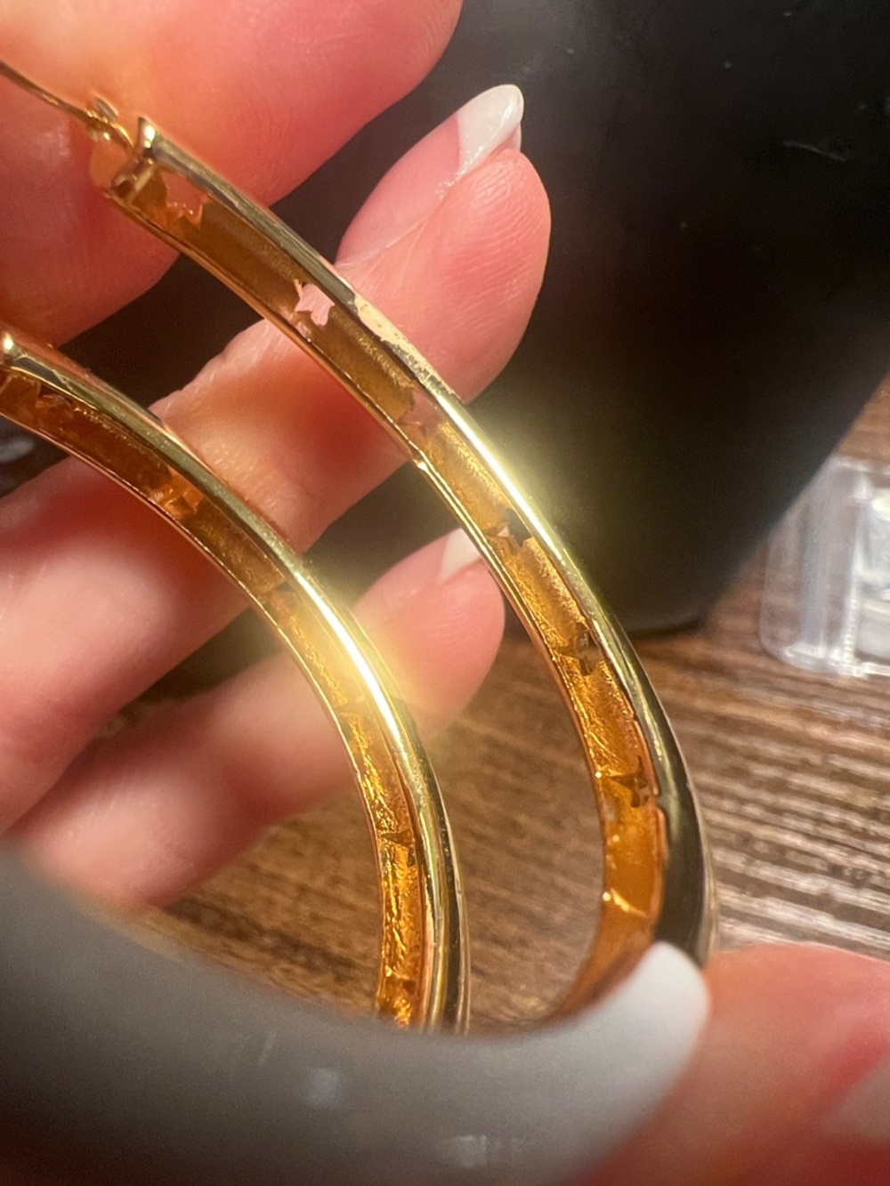 White Enamel and Gold Crest Hoop Earrings - Picture 6 of 6